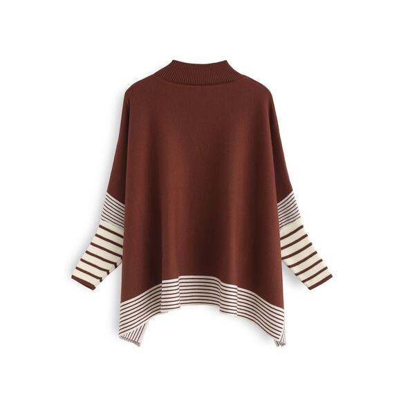 S/M LIE IN CARAMEL FIELDS STRIPED OVERSIZE KNIT CAPE SWEATER nwt 70$ Women’s - Picture 4 of 10